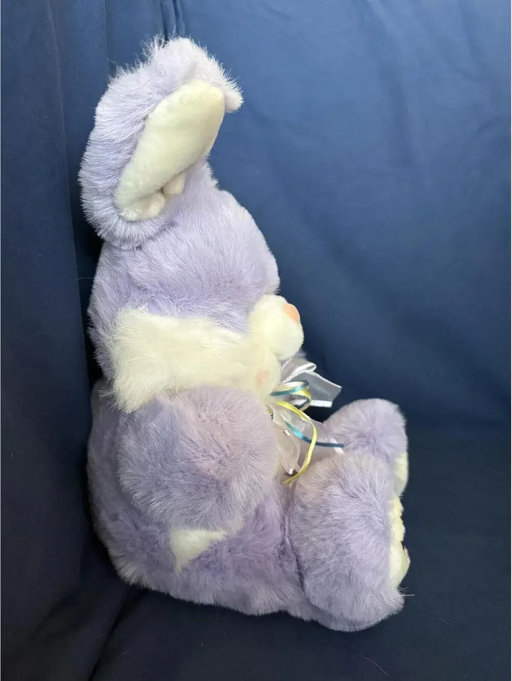 Vintage Funny Kids Purple & White Plush Easter Bunny Toy 13